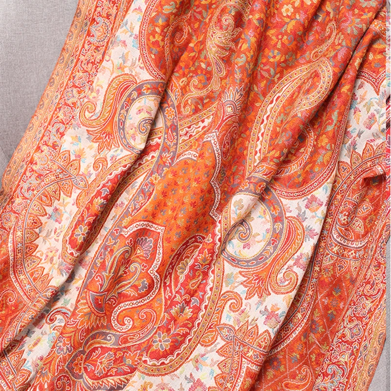 Orange Wrap Female Shawls Cachecol Feminino Large Size Hijabs Handmade Embroidery Mujer Bufanda Artificial Cashmere Muffler