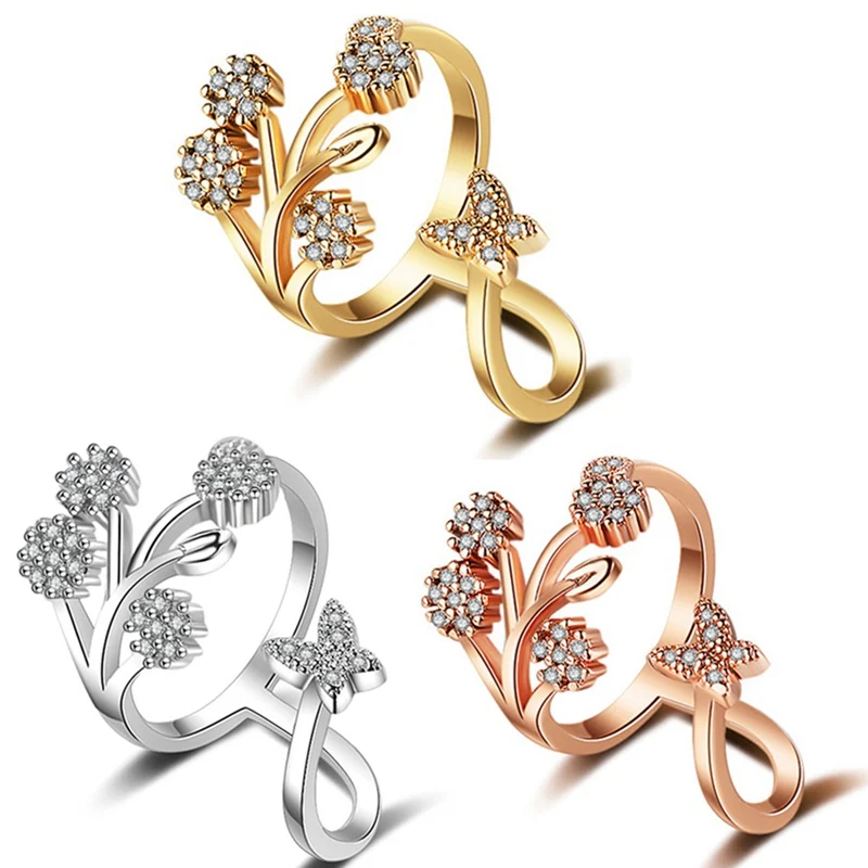 

2021 New Flower Anillos Mujer Vintage Wedding Rings Rose Gold White Size Adjustable Women Rings