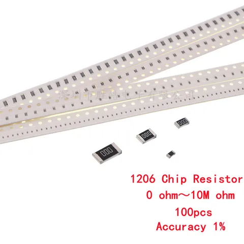 100 шт., резистор SMD, Точность 1206 0 Ом ~ 10 м Ом 1K 1% K 10K 2,2 K 1R 10R 100R 150R 220R 330R 0 1 10 100 100 150 220 Ом