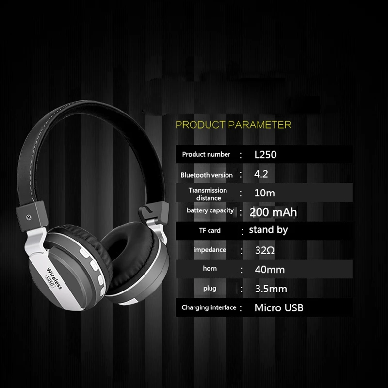 L250 головная Беспроводная гарнитура Bluetooth V5.0 Музыка Спорт вилка мультфильм