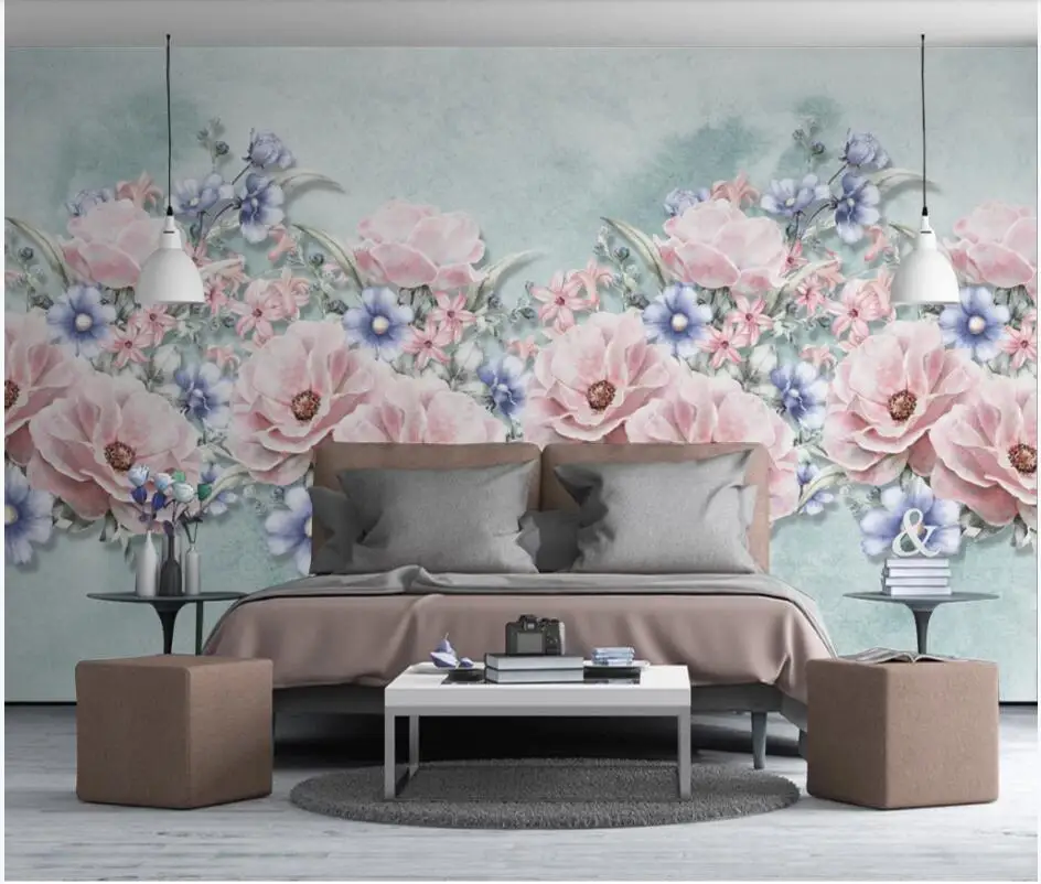 

3d wall murals wallpaper for living room European hand painted watercolor cartoon flowers idyllic home decor background painting