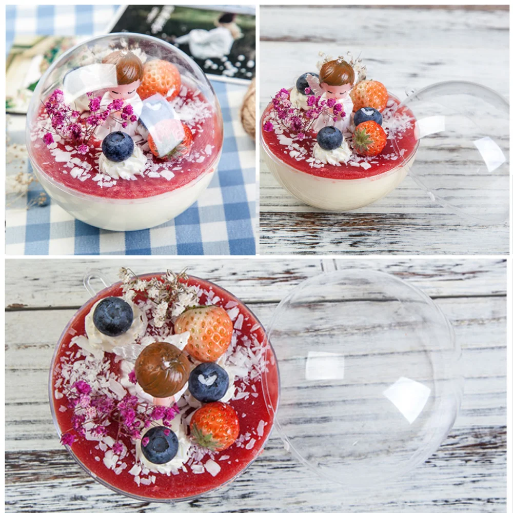 

10pcs Transparent Cake Container Ball Shape Cake Container Portable Mousse Ball Round Cake Container (350ml Style)