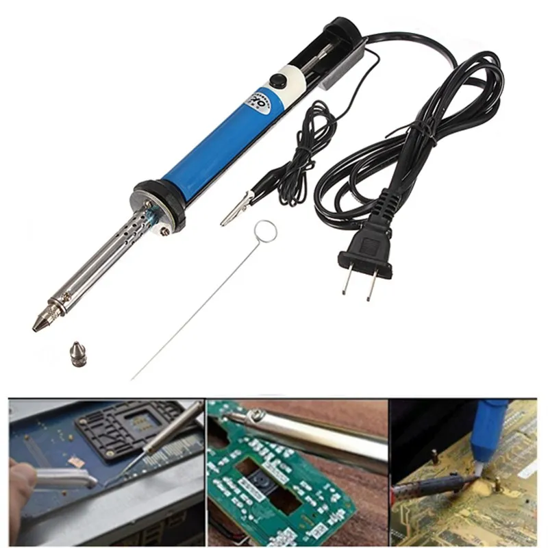 

Hot AC 220V 30W Handheld Electric Tin Suction Sucker Pen US EU Plug Desoldering Pump Soldering Tool With PCB Board 2 Nozzles
