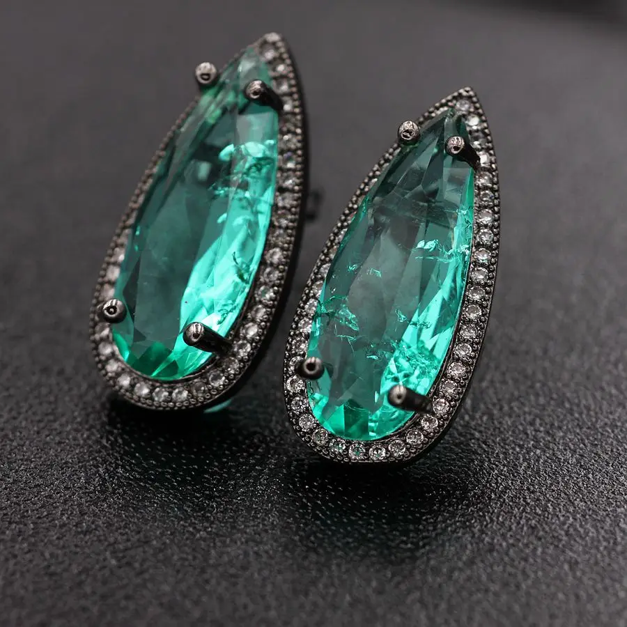 Серьги в виде капли воды ярко-белые Винтажные серьги с зеленым прозрачным