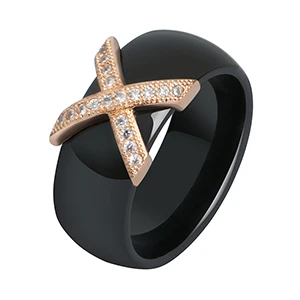 8mm Black Rose Gold Hot X Крест кольца Синий Розовый керамические здоровые ювелирные изделия для женщин 6 мм Гладкие керамические кольца женский подарок Свадебные ювелирные изделия золото серебро - Цвет основного камня: 8mm Black Rose Gold