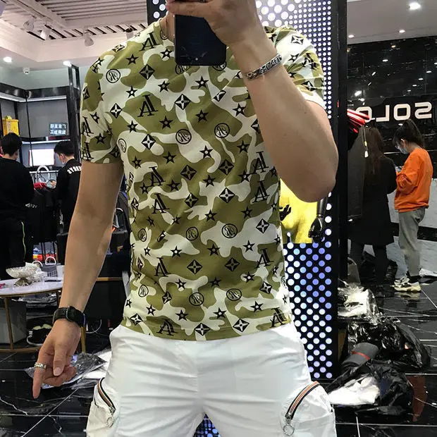 

Short sleeve men's personality fashion letter printing half sleeve casual casual casual men's T-shirt handsome short sleeve