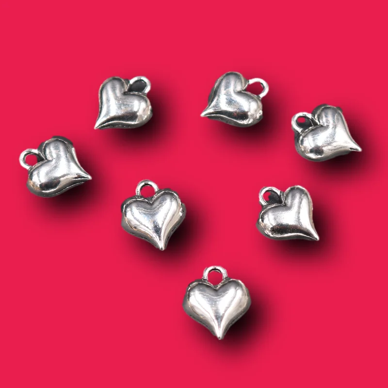 30pcs Silver Plated 3D Heart Pendants Retro Bracelet Necklace Metal Accessories DIY Charm Jewelry Crafts Making 13*11mm A135 | Украшения и