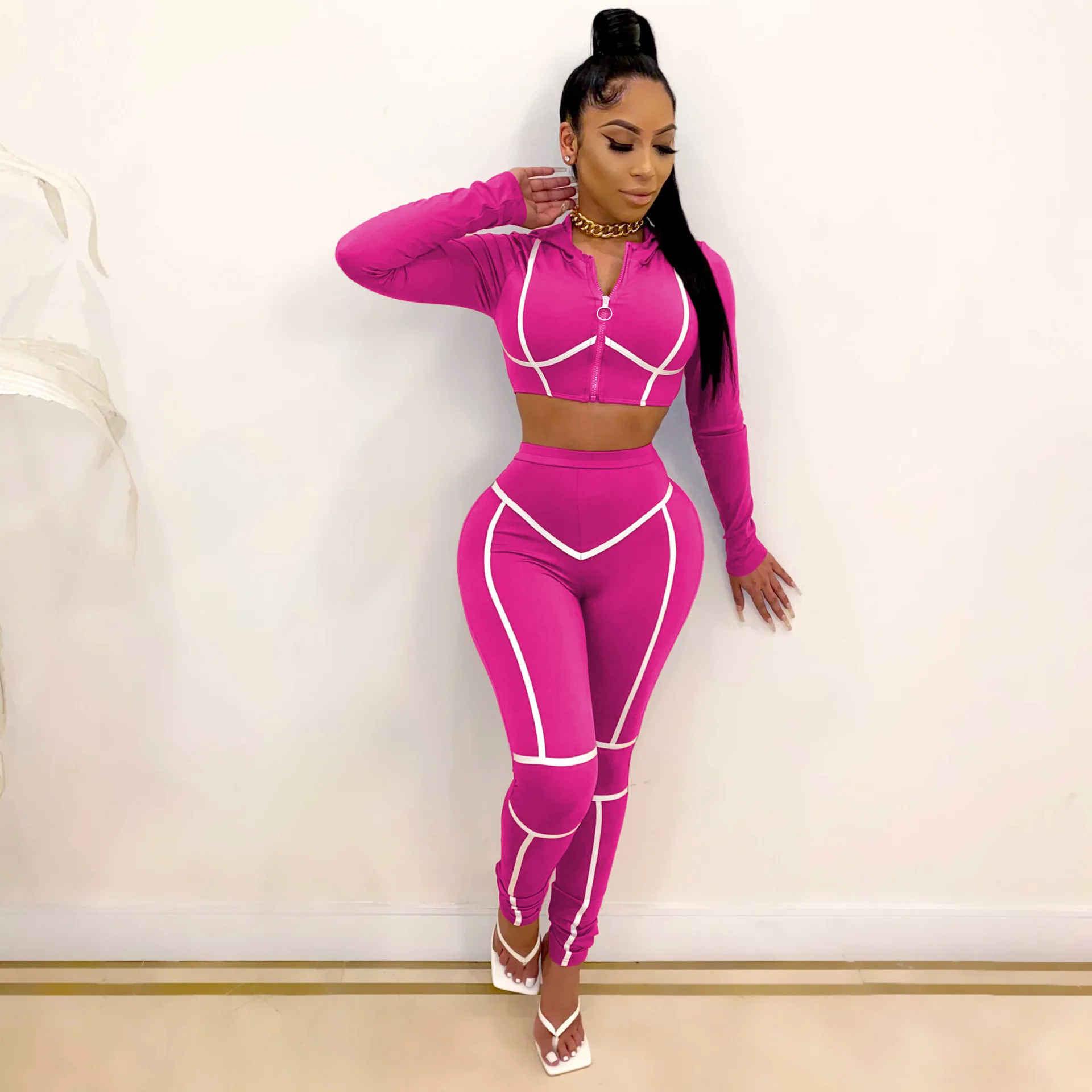 

Two piece set women Autumn 2020 new women's sportswear two-piece autumn long-sleeved coat + long pant