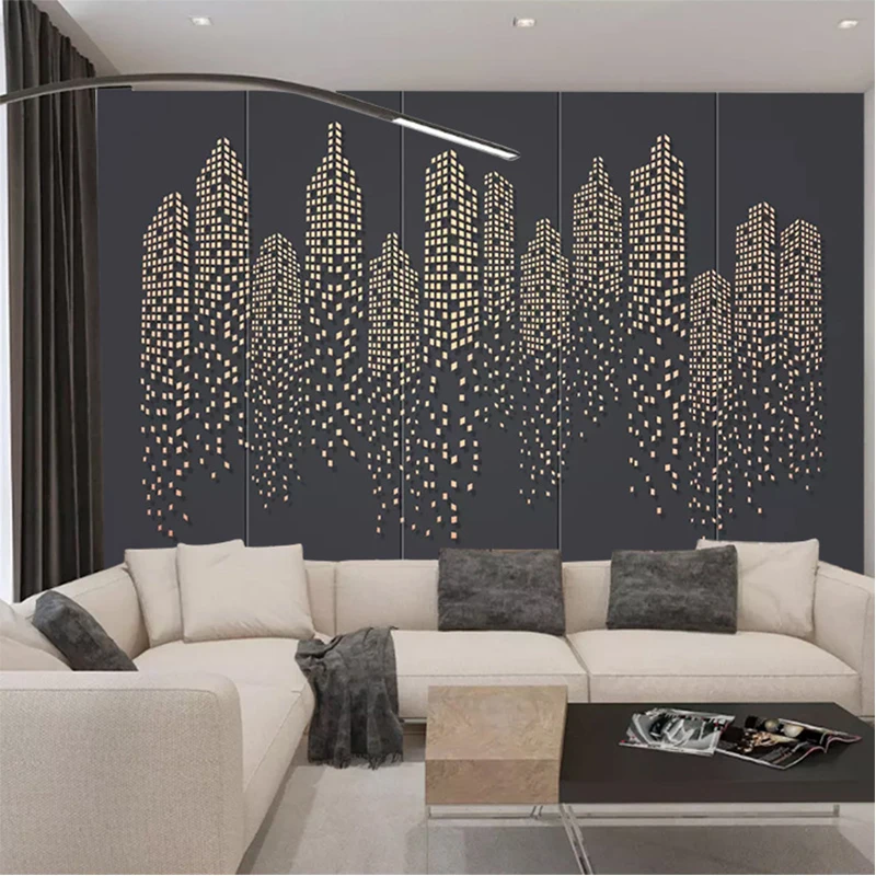 

Nordic 3D Three-Dimensional City Building High-Rise Square Mural Modern Living Room Bedroom Sofa Background Wallpaper Wall Cover