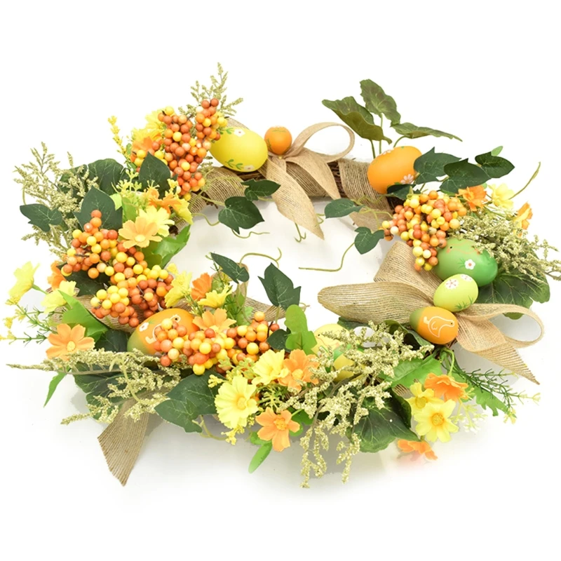 

45CM Manual Easter Garland Eggs Rattan Wreath Artificial Flower Garland Home Window Front Door Wreath Easter Decoration J60C