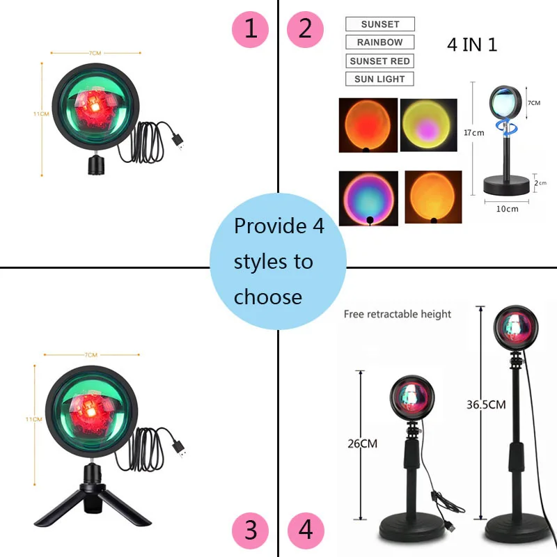 

Sunset Projector Lamp Rainbow Atmosphere Led Night Light For TIKTOK Vide Home Bedroom Background Wall Decoration USB Sunset Lamp