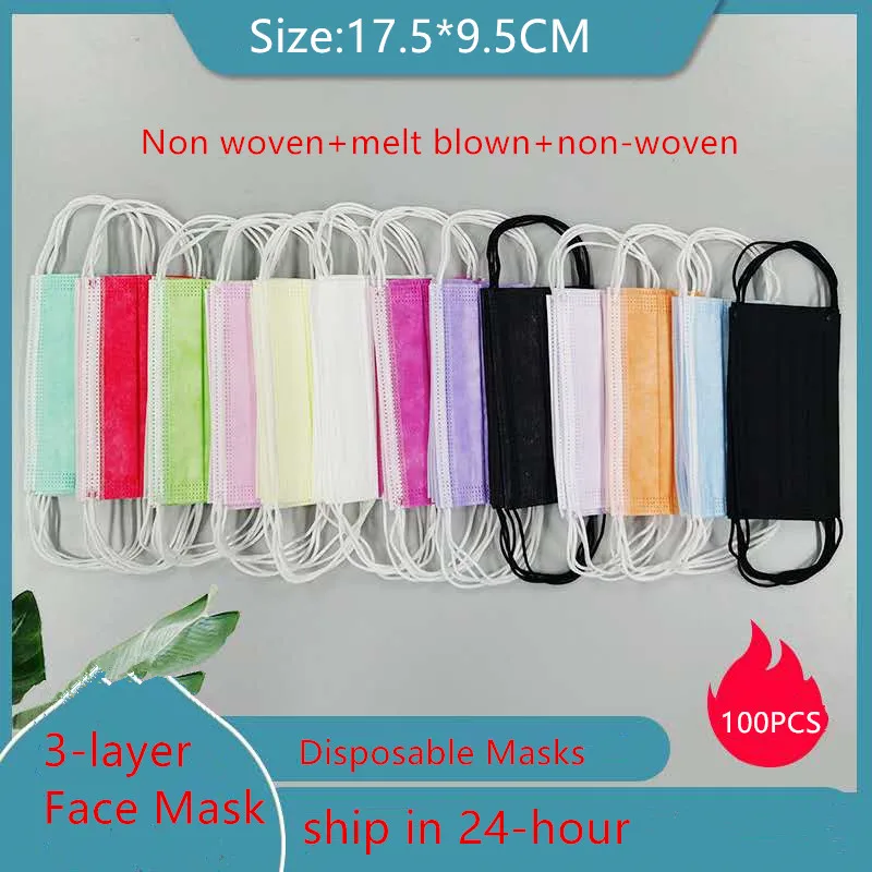 

In Stock! 50Pcs Disposable Mondmasker Earloop Face Mouth Masks Non-woven Melt Blown 3-layer Protective Mask