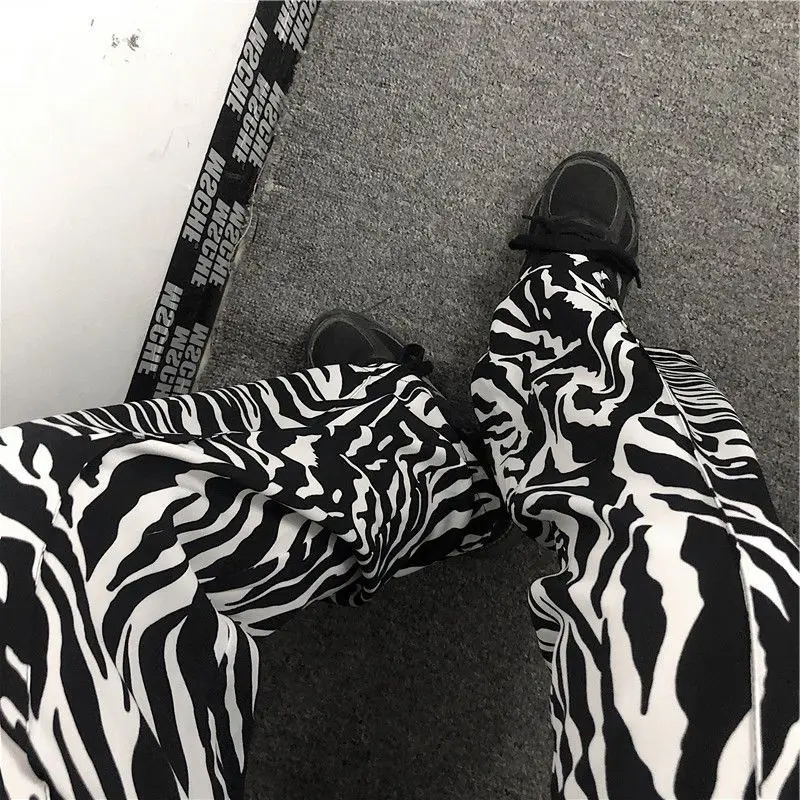 Zebra striped pants men women 2022 spring autumn new streetwear Korean thin high street casual straight wide leg trousers unisex