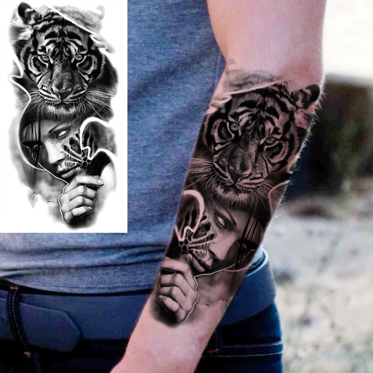 Временные татуировки Tiger Boy для мужчин женщин взрослые волк Череп цветок
