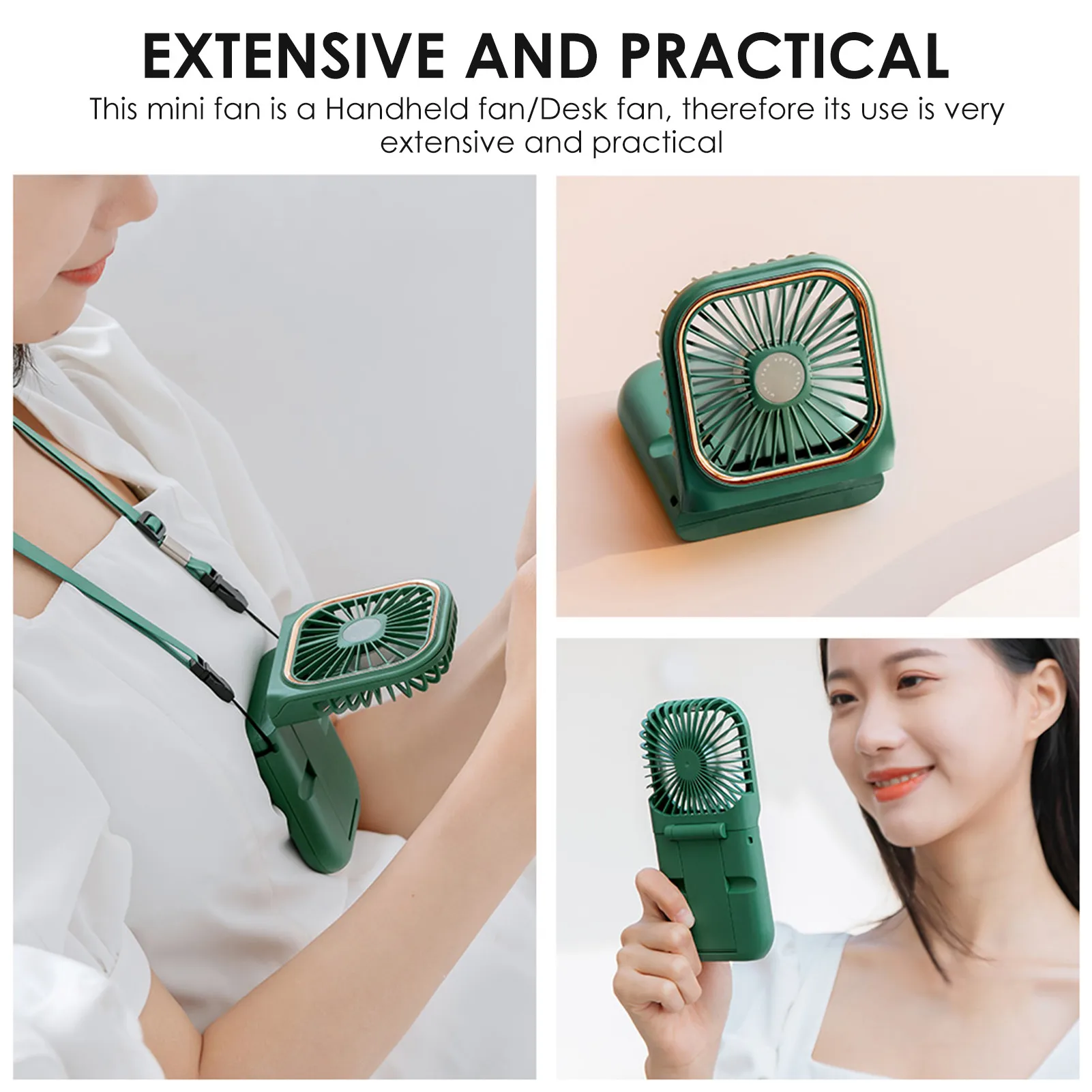 

Mini Cooling Fan 3 In 1 Foldable Mobile Phone Holder Fan Hanging Neck Charging Treasure Small Fan Usb Rechargeable Handheld Fan