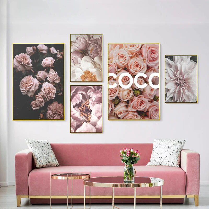 

Scandinavian Fashion Poster Rose Peony Flower Nordic Style Wall Art Print On Canvas Modern Painting Living Room Decor Picture
