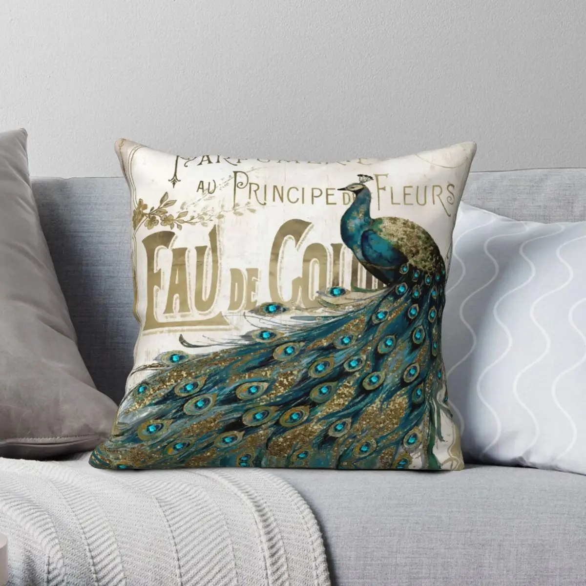 Чехол с изображением павлиньих украшений квадратной подушки из полиэстера и