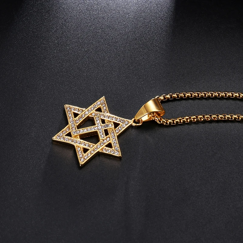 D & Z Iced Out Bling Rhinestone Star of David Cross Подвеска Ожерелье для мужчин и женщин аксессуары в