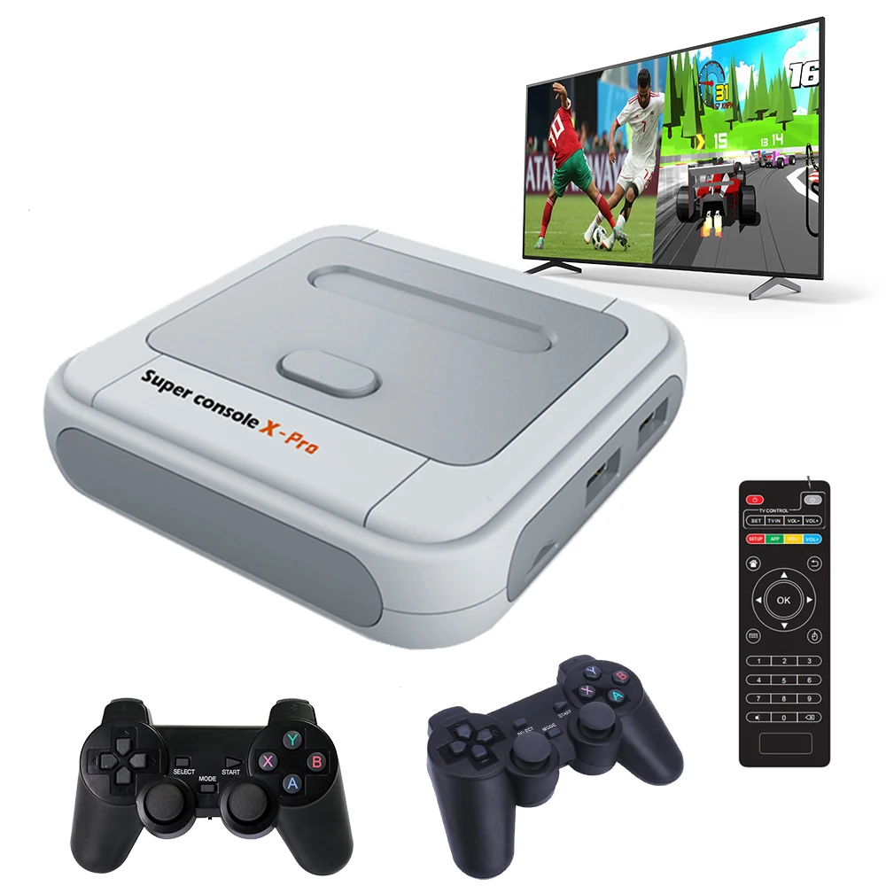 

Ретро Мини ТВ Видео плеер 50 + эмуляторы 50000 + Игры Супер консоль X Pro для PS1/N64/DC с беспроводными контроллерами