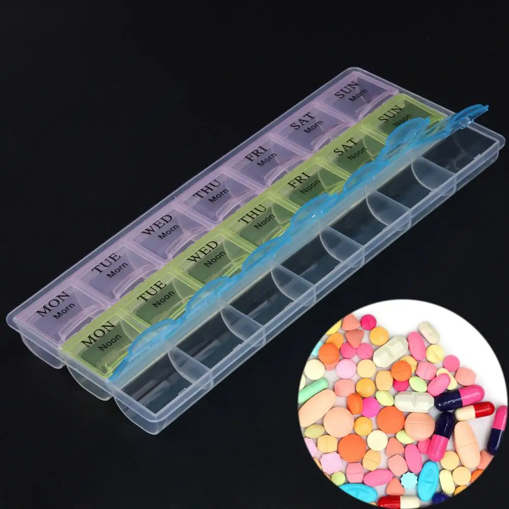 

Lid Tablet Pill Box Holder Medicine Storage Organizer Case Container 7 Days Weekly Transparent 21 Compartment