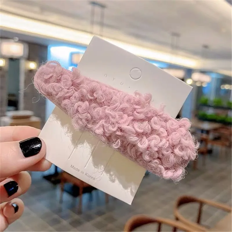 8.5cm Pink M MISM плюшевые зимние заколки для волос женские капли BB заколки для волос шерстяные заколки для волос для девочек модные заколки для волос с буквенным принтом аксессуары для волос - Цвет: 8.5cm Pink