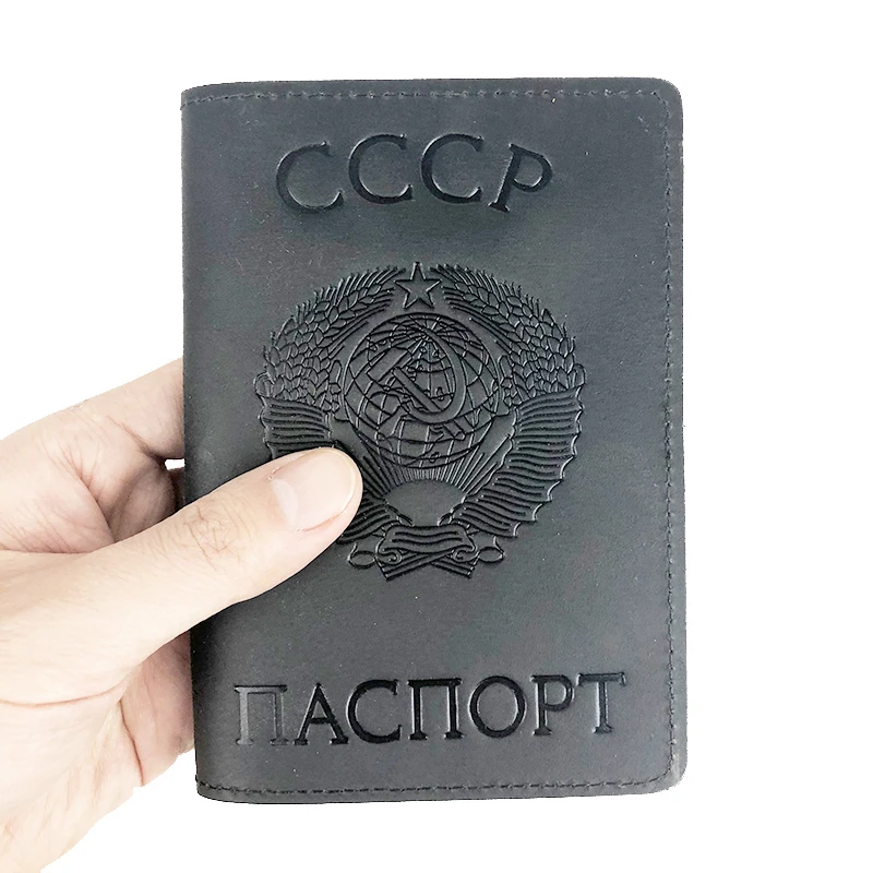 Russian Federation and CCCP Genuine Leather Passport Cover Retro Business Card Holder Men Credit ID Holders | Багаж и сумки