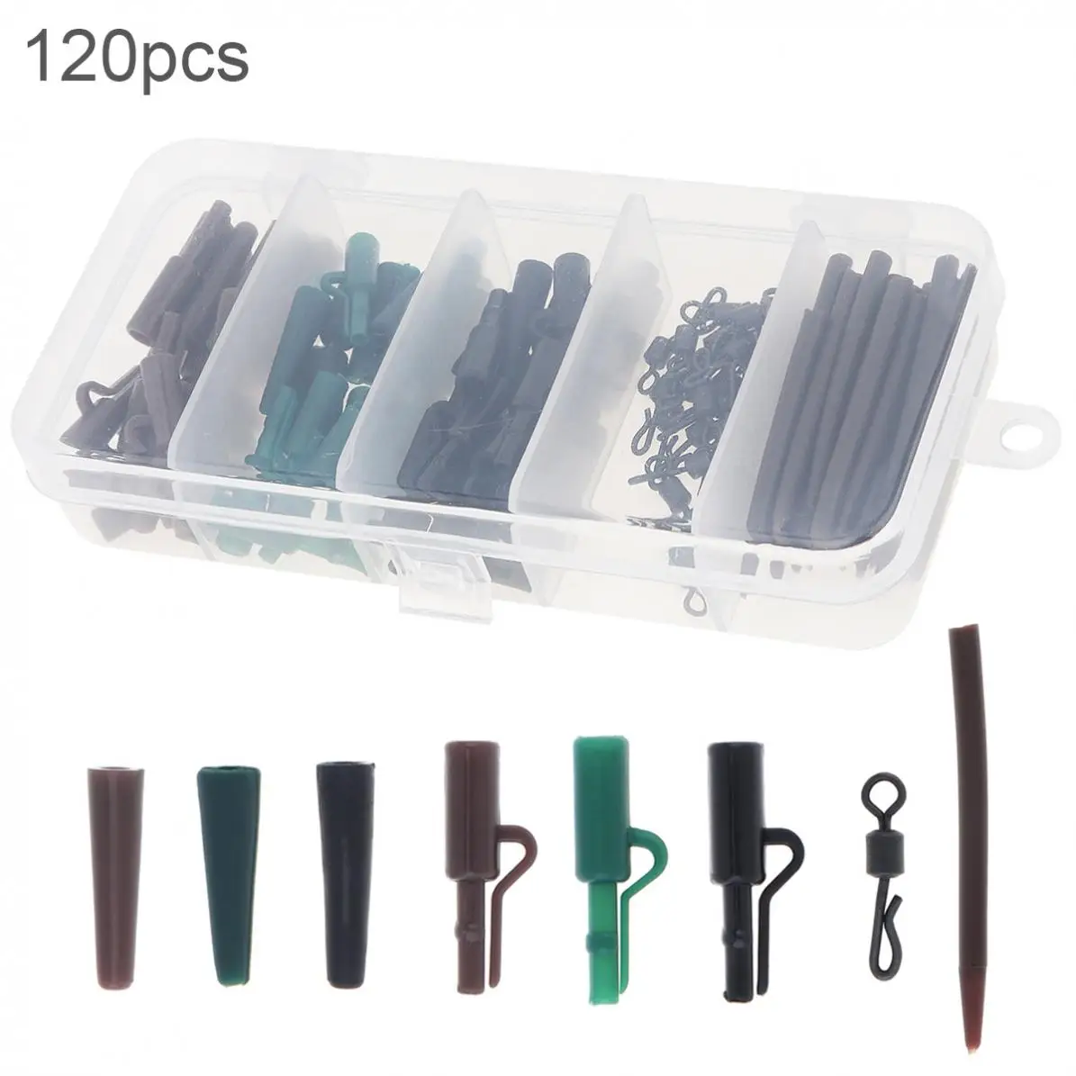

120pcs Carp Fishing Accessory Kit Including Quick Change Swivels Anti-tangle Sleeves Lead Safety Clips with Fishing Tackle Box