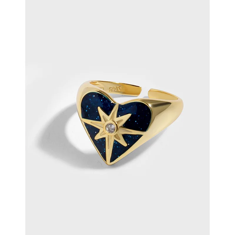 

RAINBOW HOOP Korean Style Minority Design 100% 925 Sterling Silver INS Vintage Star Open Adjustable Rings For Women Fine Jewel