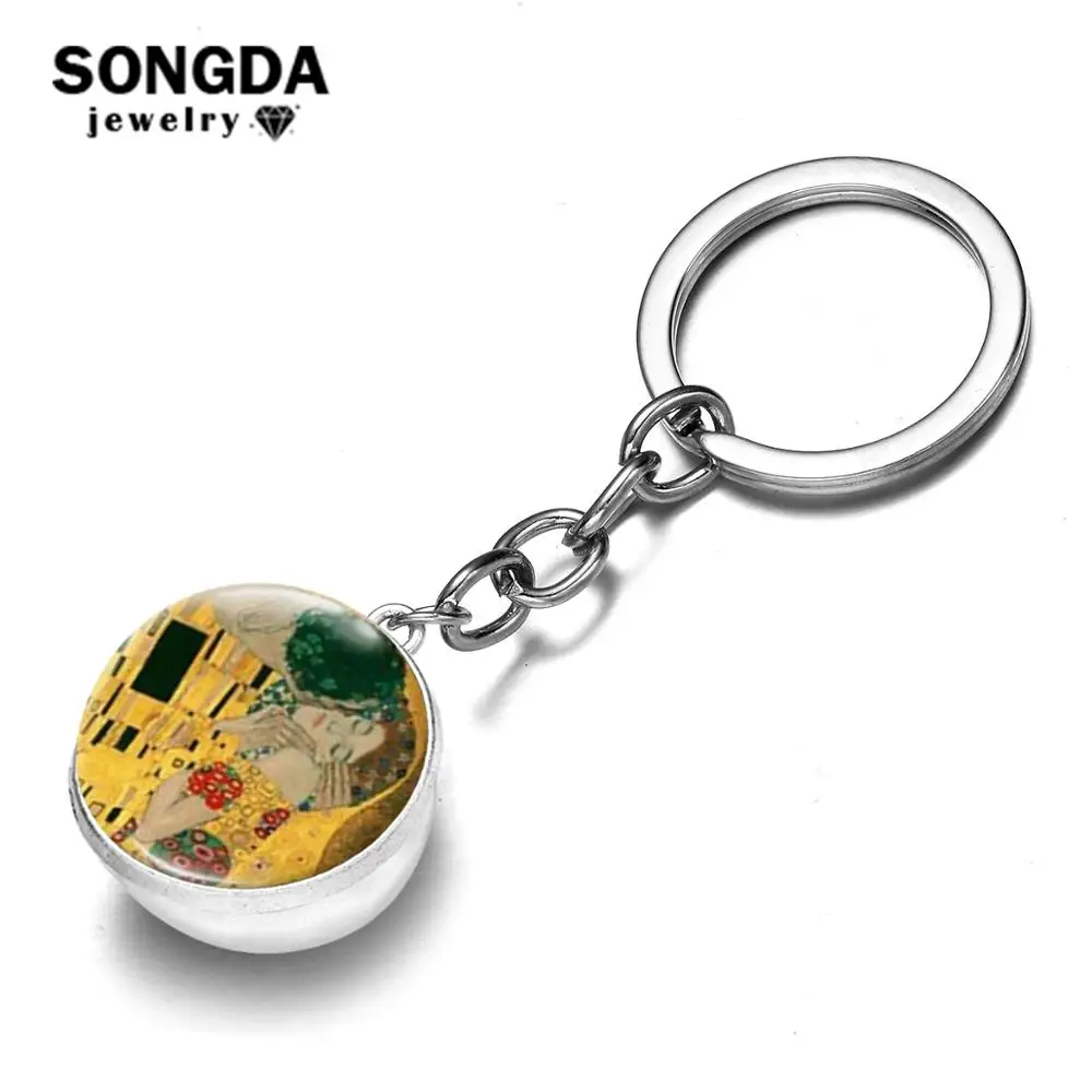 Классический брелок SONGDA Густава Климта поцелуй с двухсторонним стеклянным