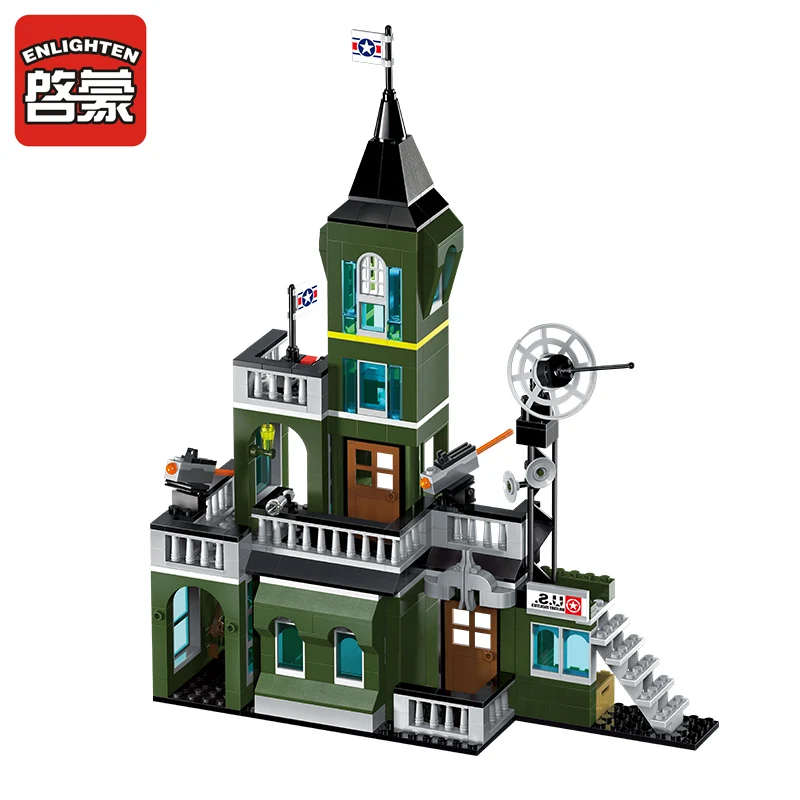 

Enlighten Building Block Military Battle Army Land Force Bombing command headquaters 6 Figures 627pcs Educational Bricks gifts