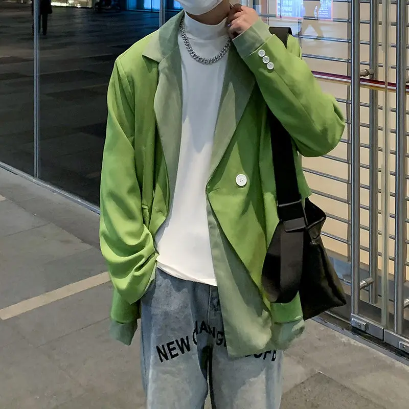 

Пиджак мужской из двух частей, модный пиджак оверсайз в Корейском стиле, деловое общество, костюм, куртка, S-3XL, весна-осень