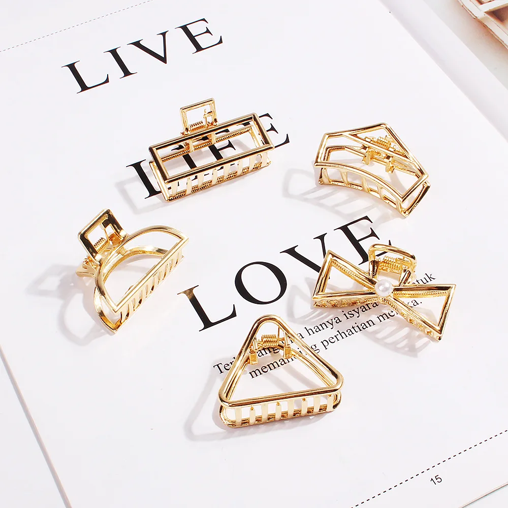 9 Styles Geometric Hair Claw For Women Girls Clamps Hair Crab Metal Gold Hair Clip Claw Accessories Hairpins Ornament