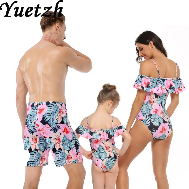 Одинаковые комплекты для семьи Купальный костюм девочек Цельный купальник