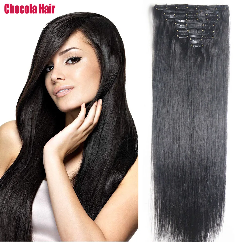 

Chocola Full Head 16"-28" Brazilian Machine Made Remy Hair 8pcs Set 140g Clip In Human Hair Extensions Natural Straight