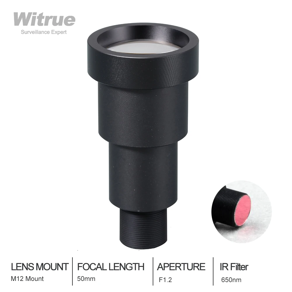 Объектив Witrue 1/3 &quot50 мм с ИК фильтром 650 нм M12 Mount F1.2 для камеры видеонаблюдения Gopro