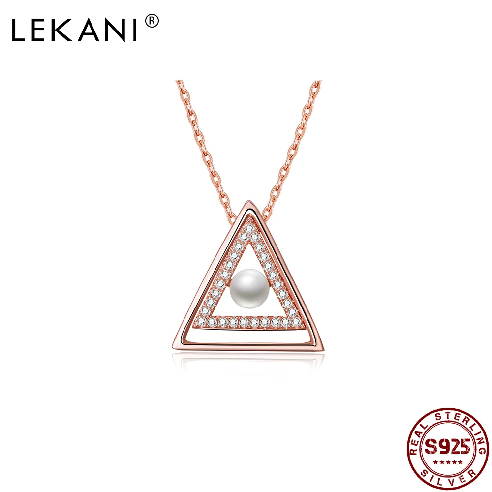 

LEKANI ожерелья для женщин 925 стерлингового серебра в виде геометрических фигур треугольник полный Подвеска с кубическим цирконием класса люк...