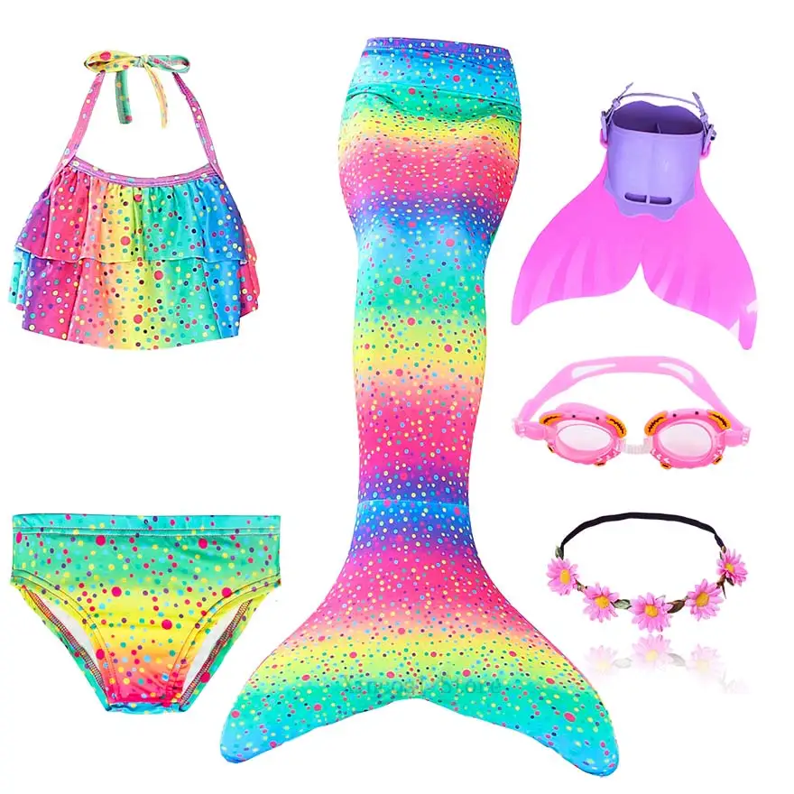 Fancy NEW the Little Mermaid Tail with Garland or With Monofin Swimsuit for Kids Girls swimmable Bathing Suit Mermaid Costume
