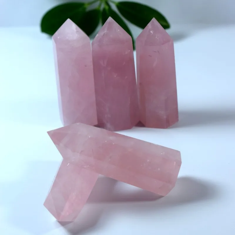 

Runyangshi 1pc Natural rose quartz crystal point Pink crystal column Hand polished hexagon for Home Furnishing decoration