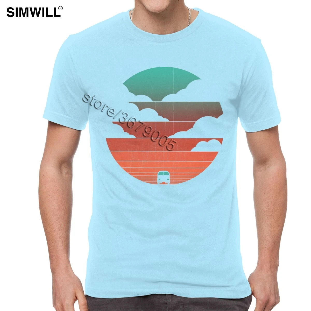 Винтажная футболка с рисунком автобуса на закате Классическая Повседневная