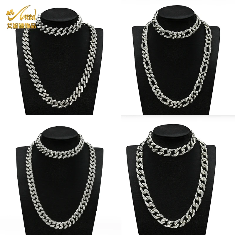 

Quality Hip Hop Iced Out Rhinestones Bling Chain Necklace 13MM Big Miami Curb Cuban Chain Rapper Necklaces For Men Women Jewelry
