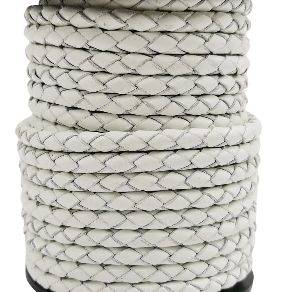 

5 Yards 4mm White Braided Leather Cords Woven Folded Genuine Leather Strap Jewelry Making Bolos Tie