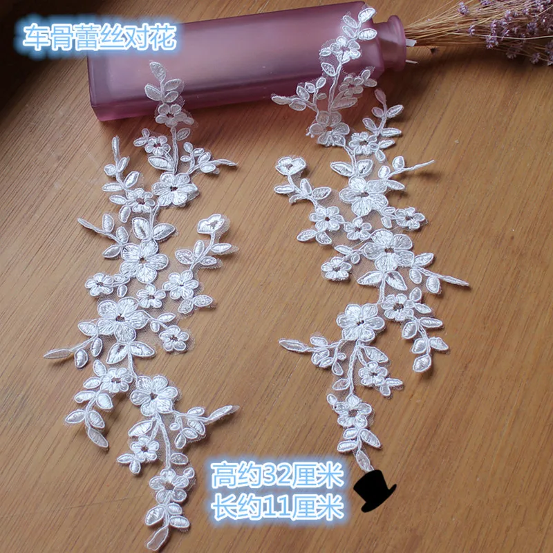 

Pair Colorful Flower Emboridered Corded Wedding Large Lace Applique for Bridal Dress Lace Trim Appliques DIY Accessories FL184