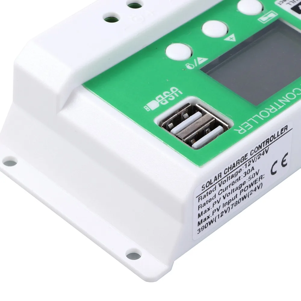 ШИМ 30A/20A/10A двойной USB регулятор солнечной панели контроллер заряда 12/24 в ЖК