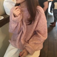 dimi oversized knitted pullovers casual jumpers women autumn winter round collar variegated pink alpaca sweater full sleeve