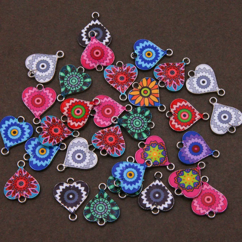 6 шт. семь цветов сердце образный разъем колье браслет шарм изготовление