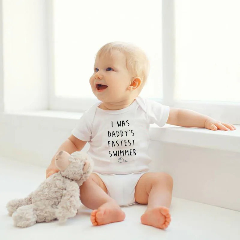 Я был DADDY'S самый быстрый пловец детская забавная одежда лето белый хлопок ребенок растет младенческой комбинезон