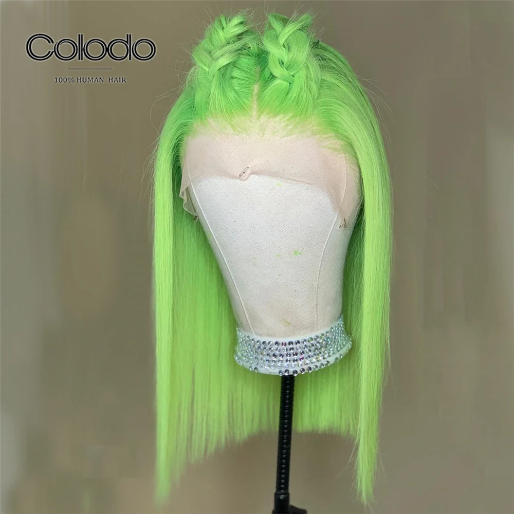 

COLODO Purple Short bob wig Brazilian Remy Transparent Lace wigs PrePlucked Blue Ombre lace front human hair wigs For Women