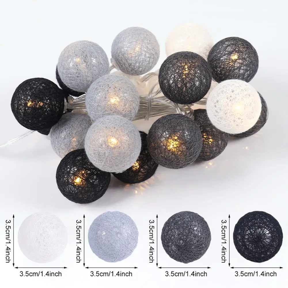 

2M 20 LED Cotton Ball Garland Lights String Christmas Outdoor Holiday Wedding Party Baby Bed Fairy Lights Easter Decorations