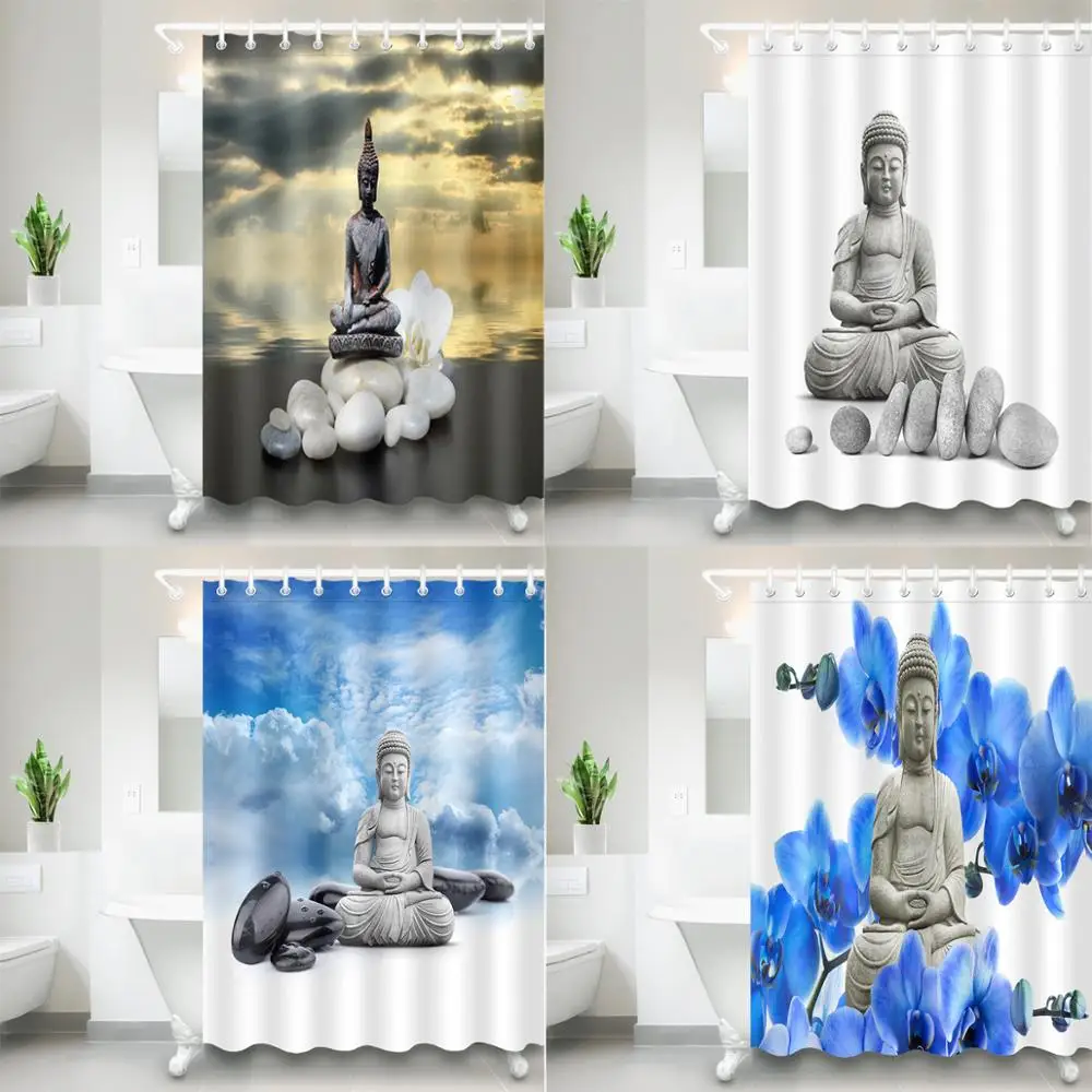 Занавеска для душа с китайской статуей Будды s Водонепроницаемая прочная