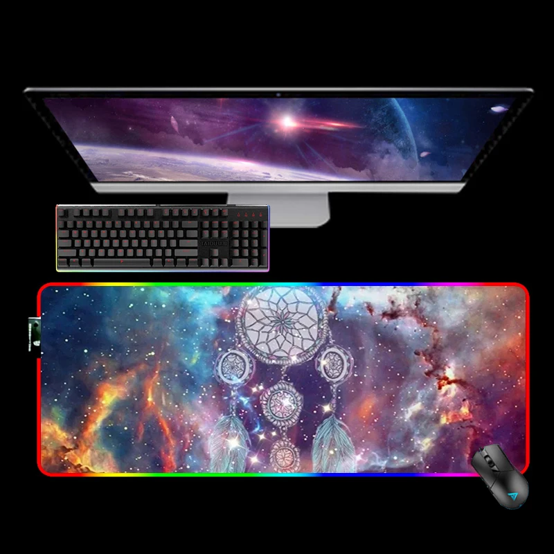 

The Dream Catcher Mandala RGB Xxl Mouse Pad Gamer Backlit Mat Gaming Accessories Keyboards Computer Mousepad Mouse Mat Padmouse